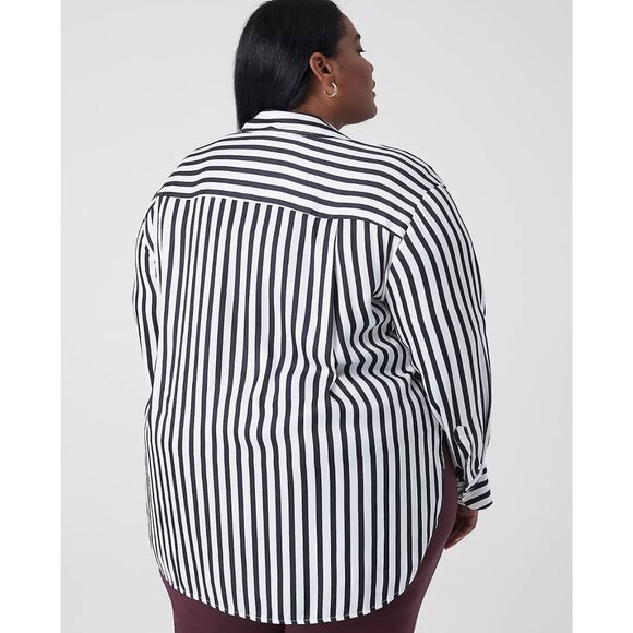 Nearly New Lane Bryant Satin Button-Down Shirt Black & White Striped 18-20 - Picture 2 of 10